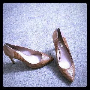 Snake skin and suede pumps